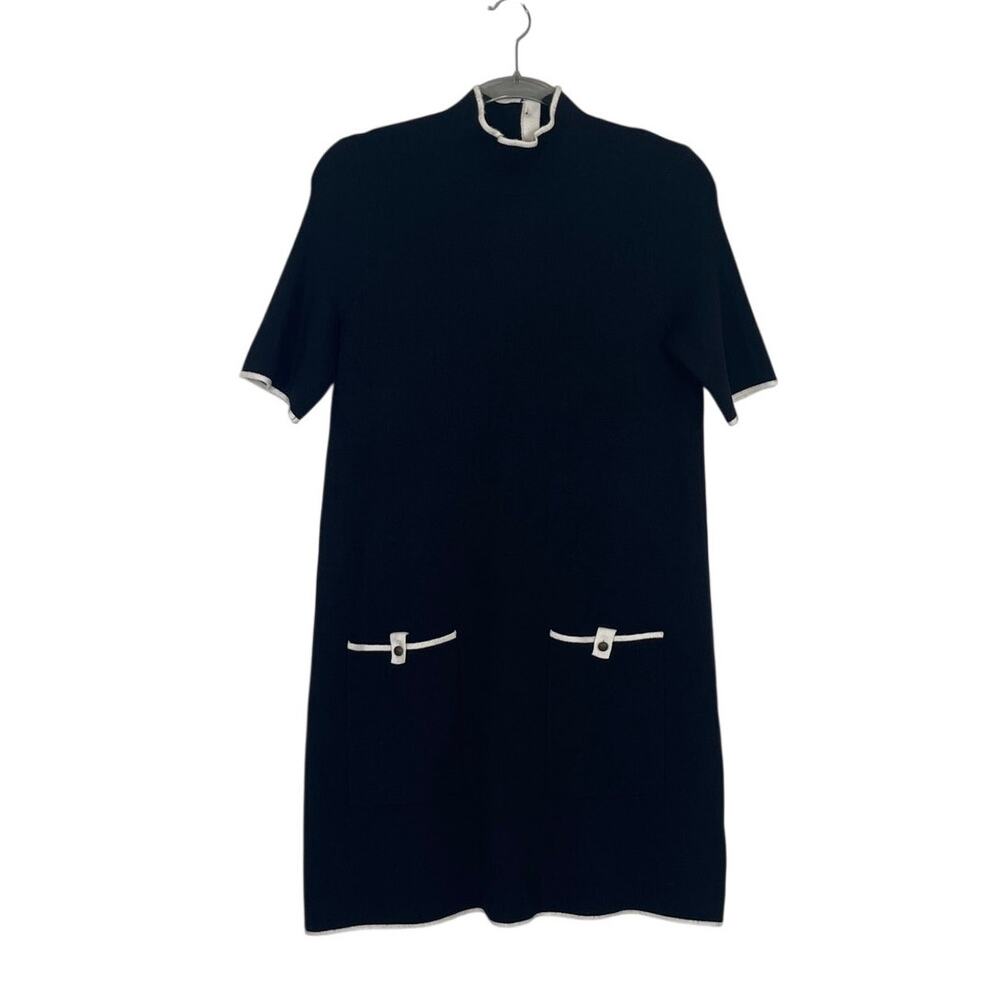 Anthropologie Maeve Annalise Short Sleeve Mock Neck Sweater Mini Dress Black S